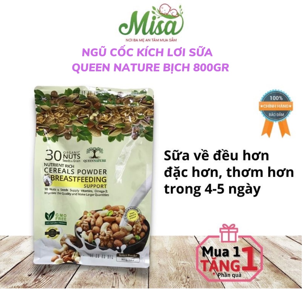 Bột Ngũ Cốc Kích Lợi Sữa Giàu Dinh Dưỡng Cho Mẹ sau Sinh Queen Nature Bịch 800gr