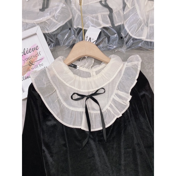 [Siêu Hot] Áo Nhung Cổ Bèo Trắng Tay Dài, Áo Kiểu Nữ Siêu Xinh Có Ảnh Thật Kemd Video | BigBuy360 - bigbuy360.vn