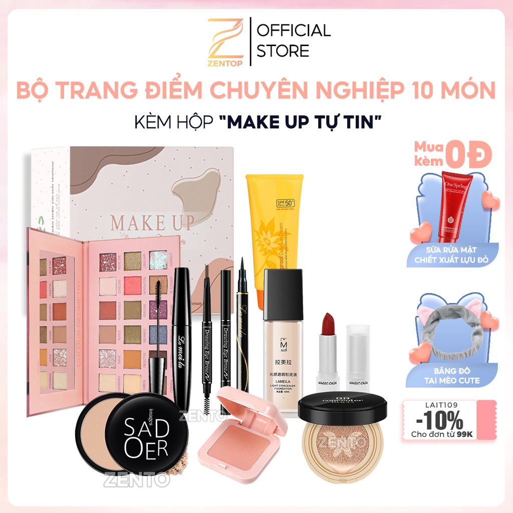 Bộ trang điểm chuyên nghiệp 10 món makeup đầy đủ thần thánh bảng màu thời thượng hottrend Zentop