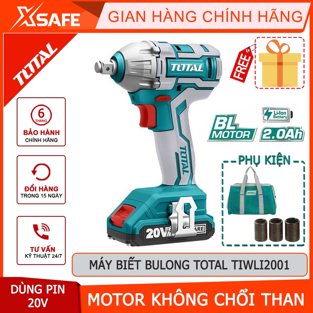 Máy siết bulong TOTAL TIWLI2001 pin Lithium 20V, động cơ không chổi than, dùng bắn/vặn/siết bu lông - chính hãng