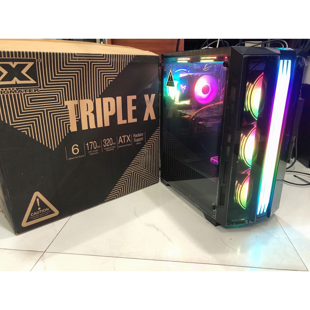 Vỏ Case máy tính XIGMATEK TRIPLE X (EN44245) mặt kính cường lực (No Fan) - PREMIUM ATX, RGB STRIP sẵn dải led mặt trước