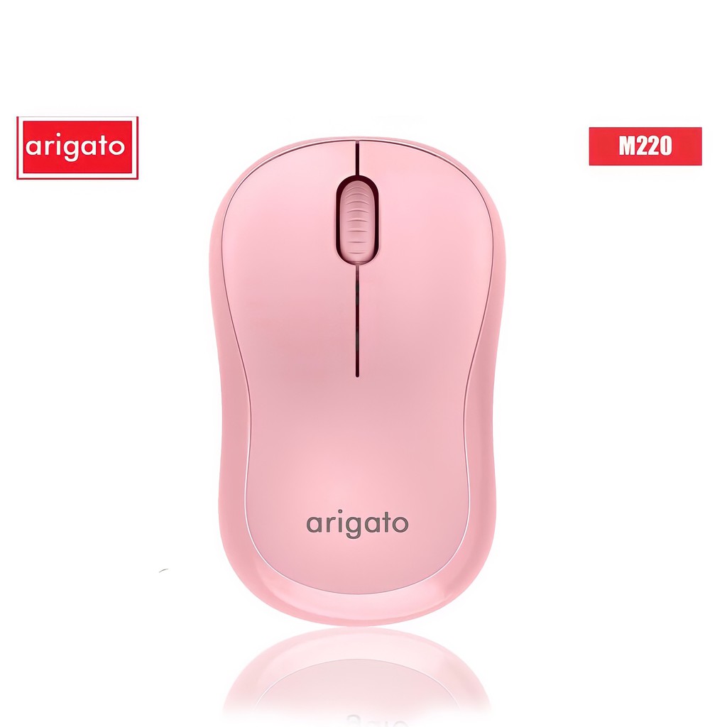 Chuột không dây màu hồng Arigato M220 chính hãng Không tiếng ồn có công tắc On/Off