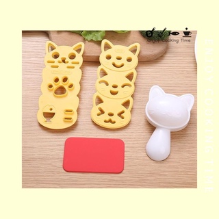 Bộ khuôn ép cơm bento mèo onirigi kèm tấm cắt rong biển hàng xuất Nhật