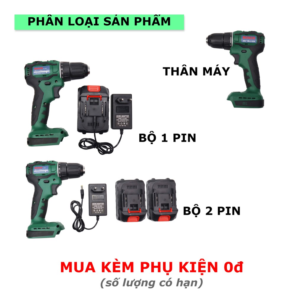 Máy khoan pin bắt vít đa năng Bosch 36v không chổi than, đầu kẹp autolock nhỏ gọn