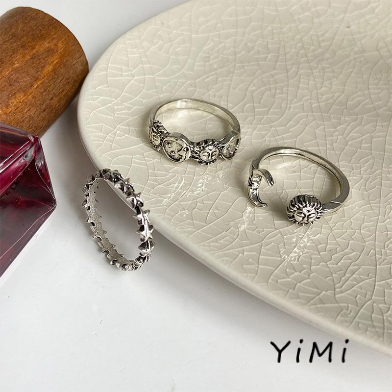 [mo] Bộ 3 Nhẫn Hình Ngôi Sao Mặt Trăng Sáng Tạo Phong Cách Retro