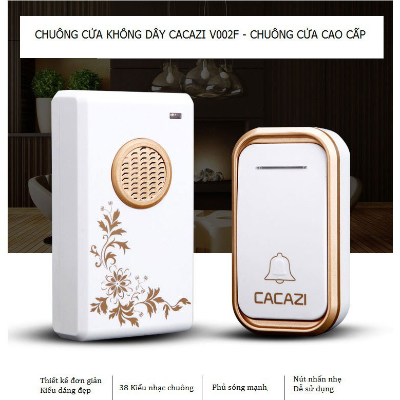 Chuông cửa không dây Cacazi V002F [ XẢ LỖ GIÁ SỈ ]  chuông bấm cửa báo khách, chống nước cực bền, bảo hành 9 tháng