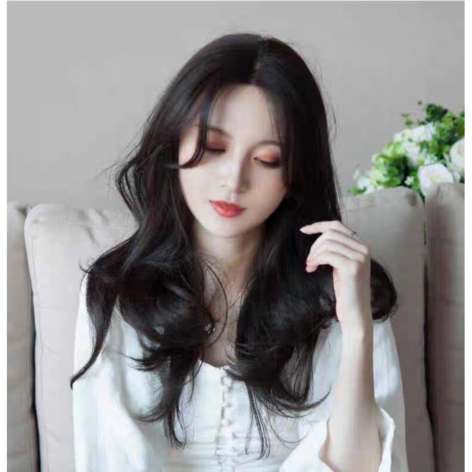 Tóc giả nguyên đầu xoăn sóng ngang lưng không mái chất sợi tơ cao cấp QiQi Shop