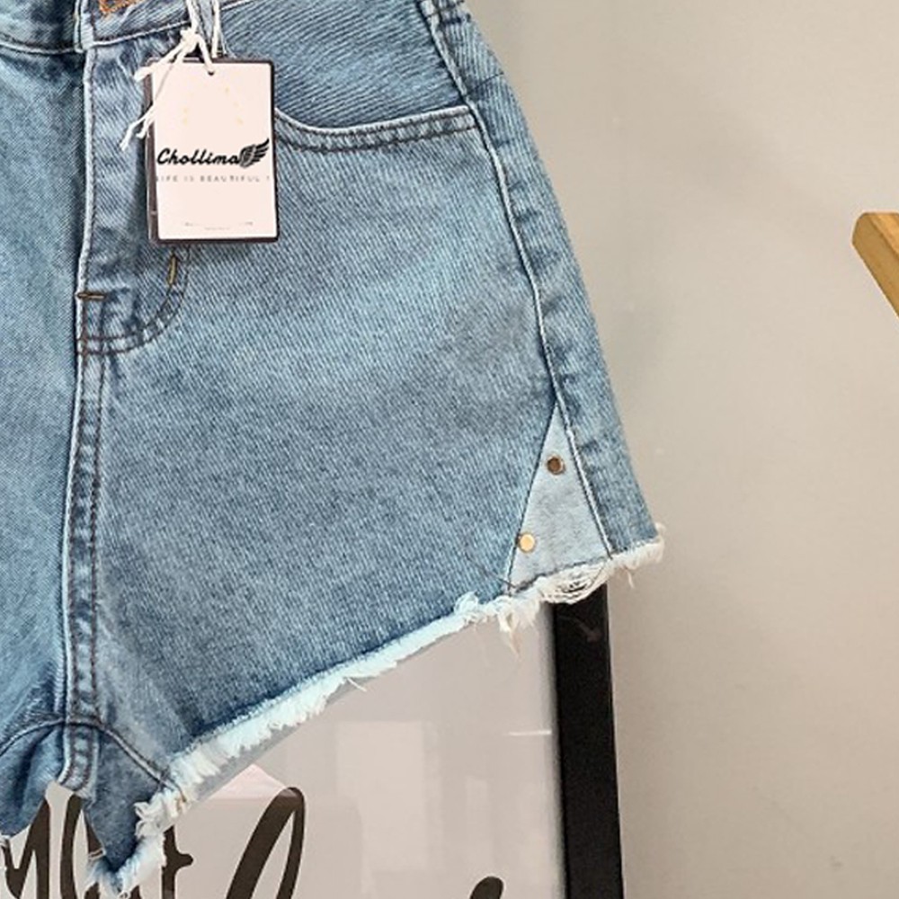 Quần short jeans nữ SAIGONJEAN đóng nút vàng tua lai QS013 – quần sọc jeans nữ ulzzang