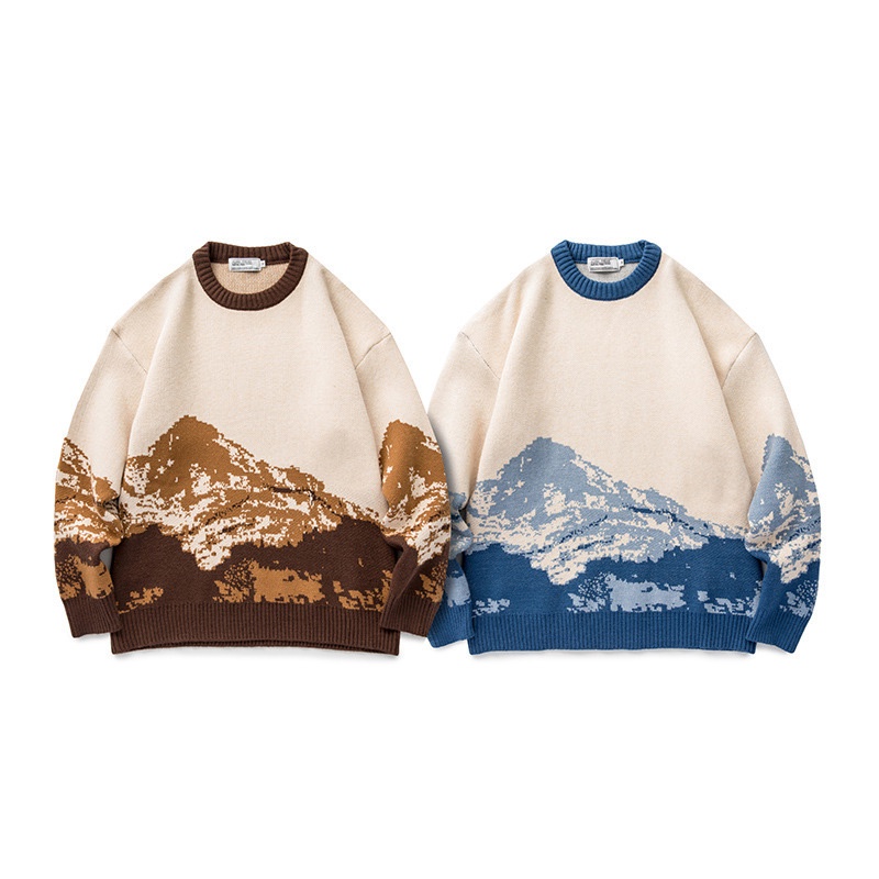 Sweater cổ tròn IELGY phối màu tương phản sáng tạo phong cách Nhật Bản cho nam