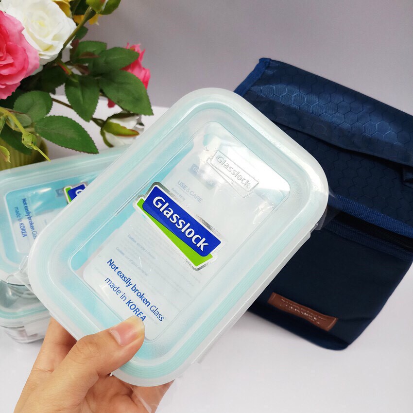 Bộ hộp cơm thủy tinh cường lực Glasslock 670ml chia ngăn + 2 hộp 400ml kèm túi giữ nhiệt | BigBuy360 - bigbuy360.vn