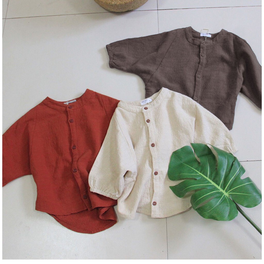 Áo sơ mi cổ tàu, áo sơ mi dài tay cho bé trai và bé gái