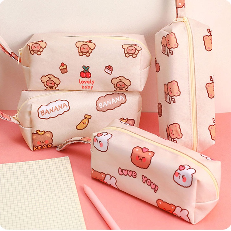 Hộp bút vải canvas to hình chú gấu nâu cute dễ thương (20*7*7cm)