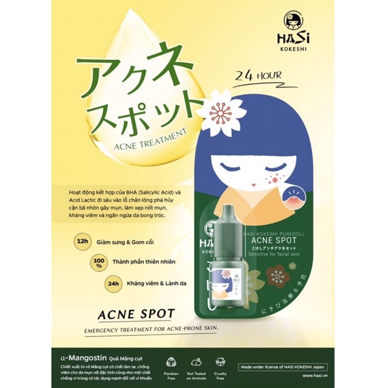 Combo Dưỡng cho da mụn Hasi Kokeshi Japan [Set: Gel rửa mặt 30ml-Serum 10ml + Chấm mụn 5ml]