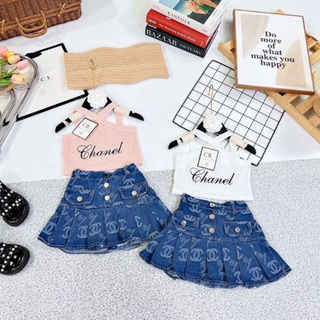 Set áo len mềm chân váy dập ly xoè xinh xắn bé gái