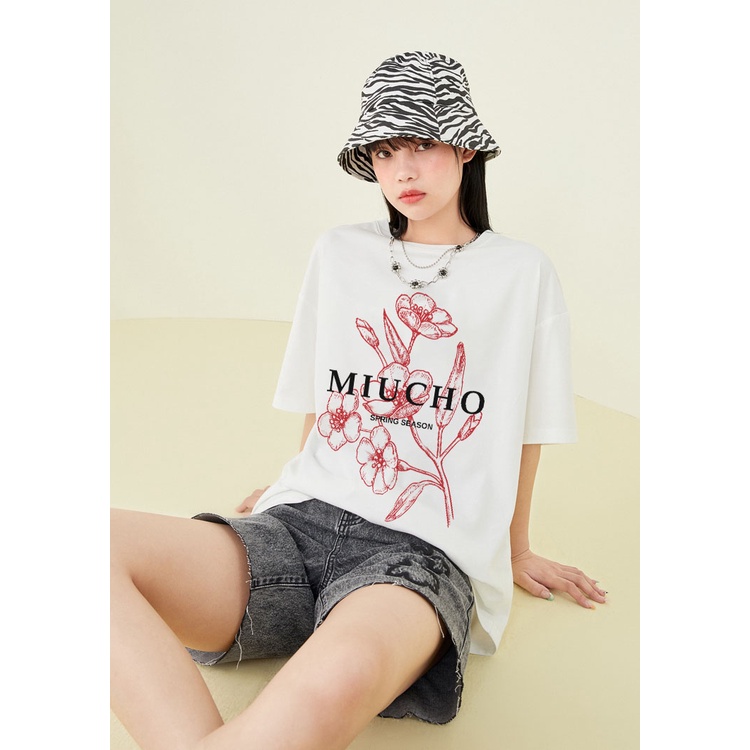 Áo thun nữ form rộng đẹp tay lỡ kiểu hàn quốc chất vải cotton AT234 Miucho in họa tiết