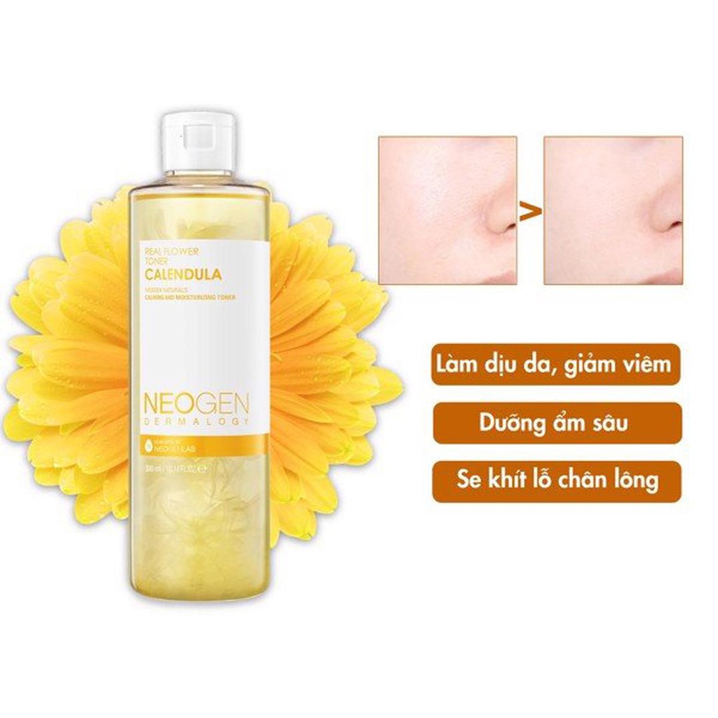 Toner Hoa Cúc Làm Dịu Da, Siêu Cấp Ẩm Cho Da Mụn Nhạy Cảm Neogen Real Flower Calendula 300ml