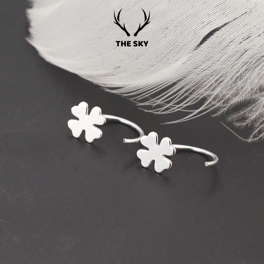 Khuyên Tai Bạc, Bông Tai Nữ Hình Cỏ Bốn Lá May Mắn Thiết Kế Nhỏ Xinh Cho Nữ Phong Cách Trẻ Trung