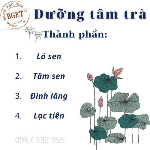 Trà Sen túi lọc - DƯỠNG TÂM TRÀ an thần, dễ ngủ, thư giãn, giảm căng thẳng, giảm mỡ máu, hạ huyết áp, phòng chống tchống