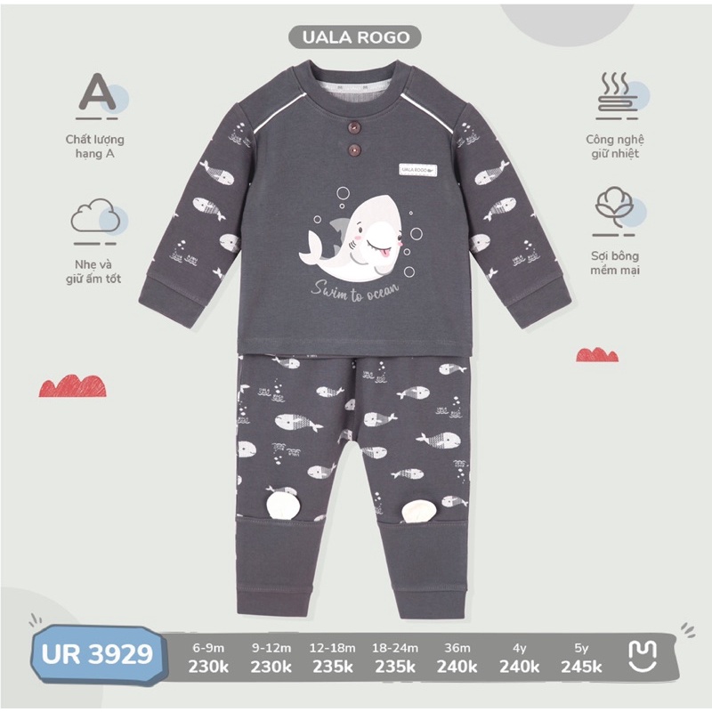 UALAROGO Bộ nỉ da cá cho bé trai và gái dày dặn