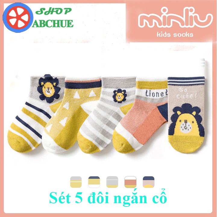 Tất Vớ Trẻ Em Minliu họa tiết đáng yêu Cho Bé Từ 1 – 12 Tuổi Chất Cotton Set 5 Đôi