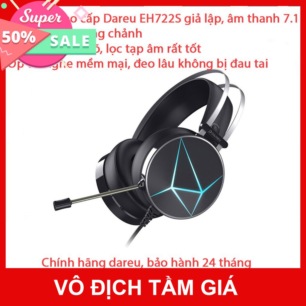 Tai nghe Gaming Dareu EH722S 7.1 - Led RGB - Âm thanh giả lập - Ốp tai nghe mềm - Mic lọc tạp âm - BH 12 Tháng