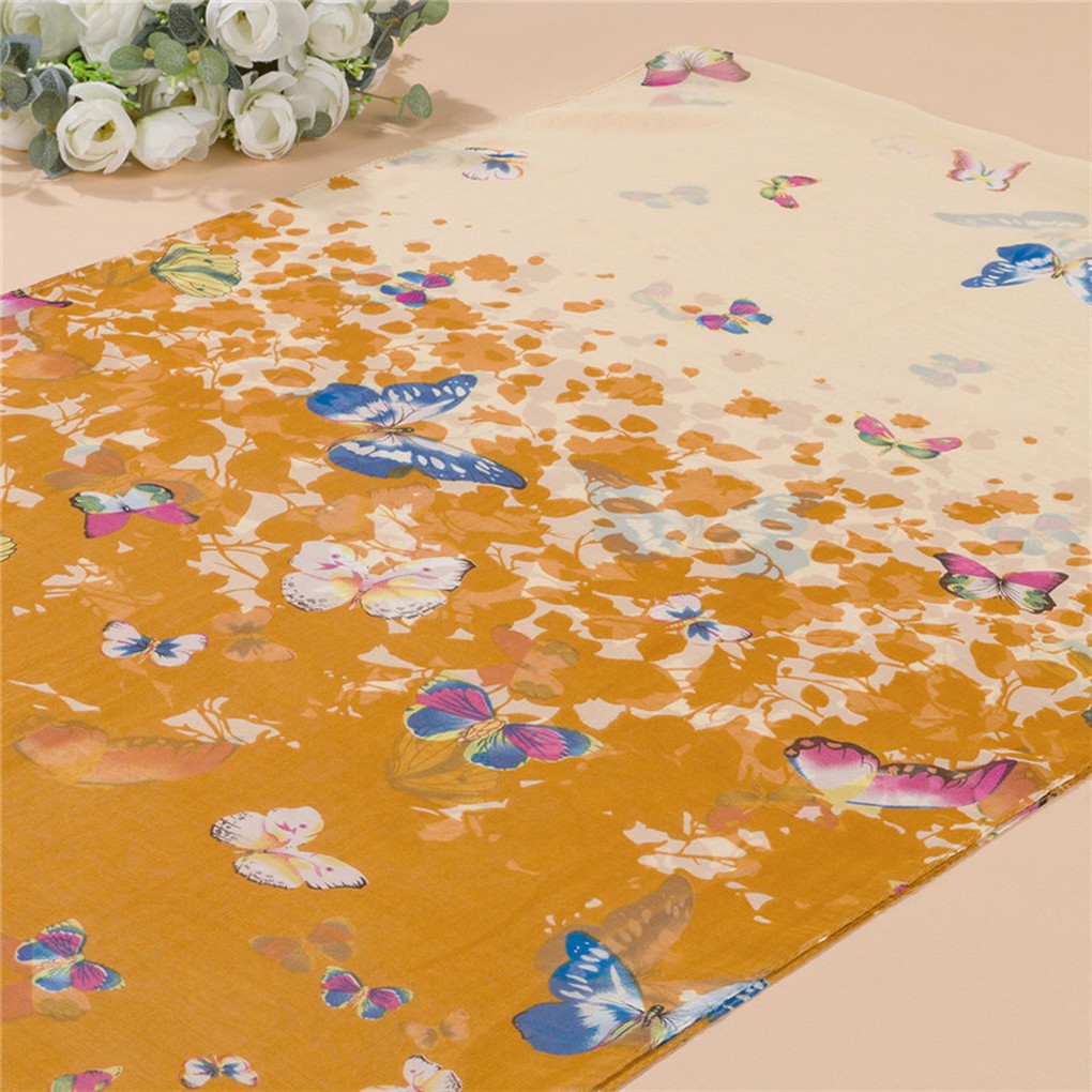 Khăn choàng chất liệu chiffon mỏng nhẹ có in hình bướm kết hợp phối màu thời trang cho nữ