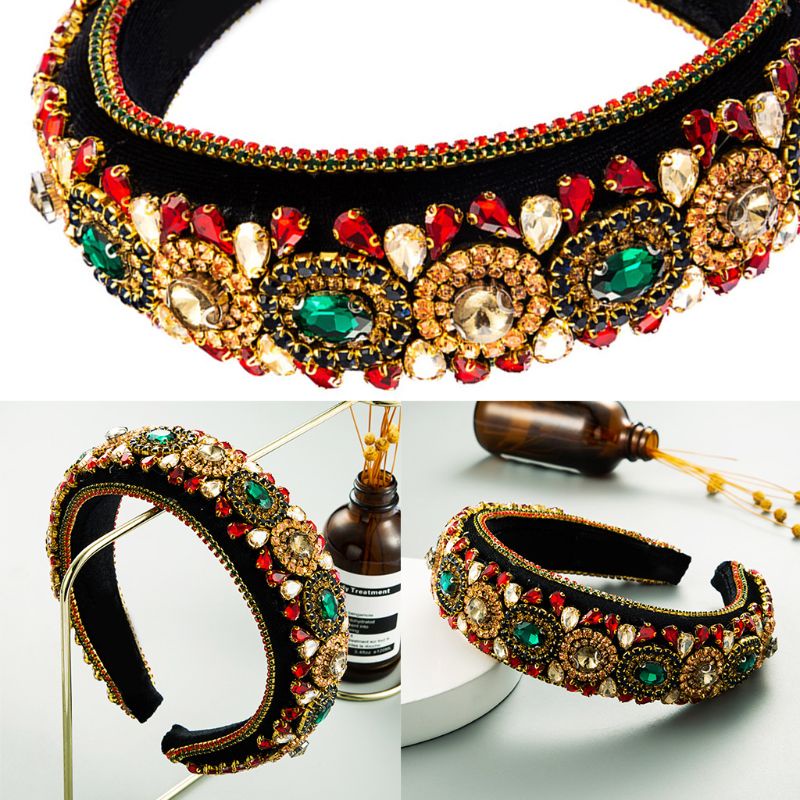Flgo Băng Đô Nhung Đính Đá Hình Vương Miện Bandana Baroque Bản Rộng H Lấp Lánh Sang Trọng Cho Nữ