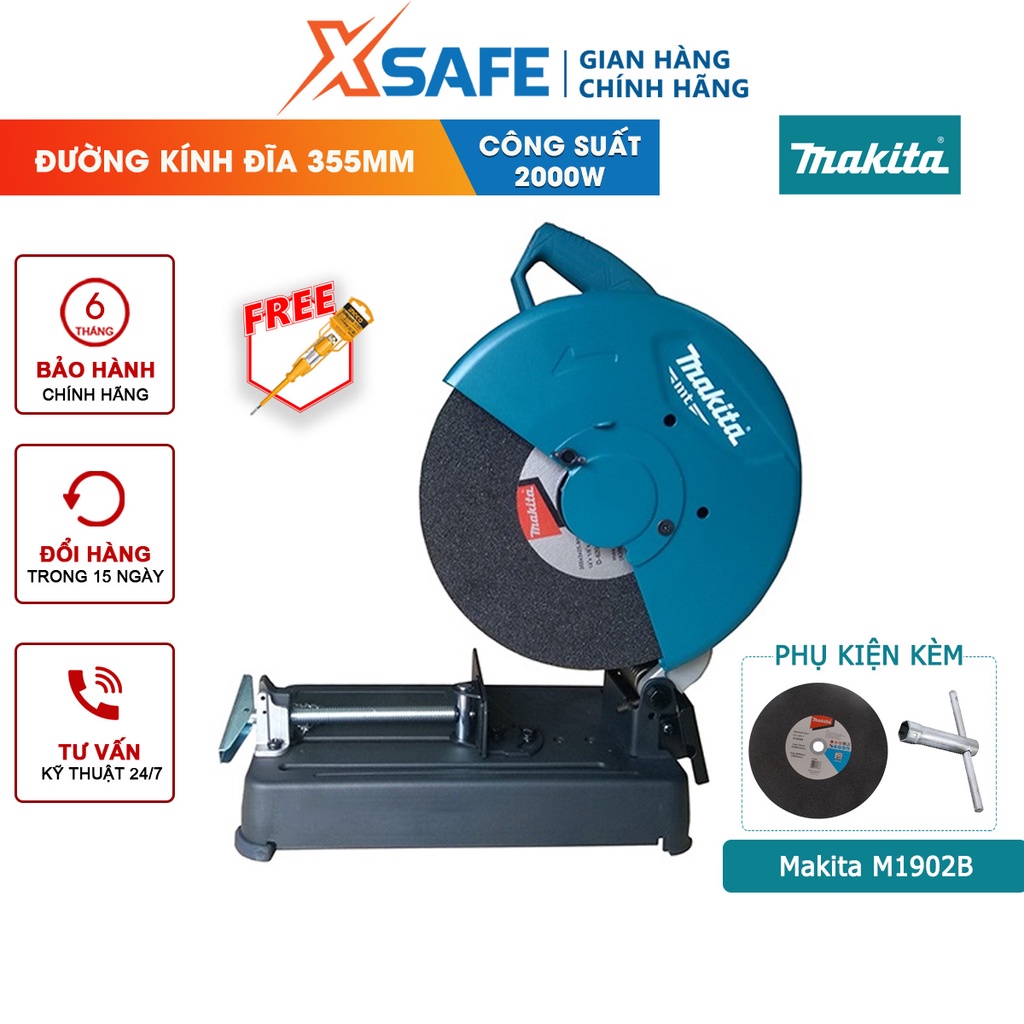 Máy cắt sắt bàn MAKITA M2400B công suất 2000W, đường kính đĩa cắt 355mm, đường kính cốt 25.4mm, tốc độ không tải 3800rpm