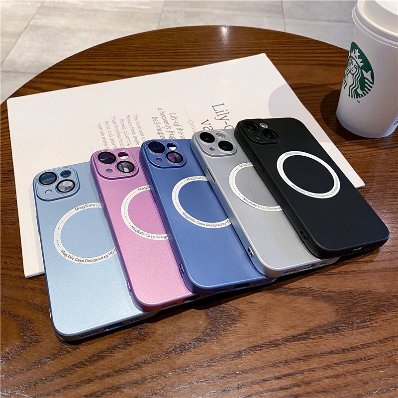 Ốp Điện Thoại Kết Cấu Kim Loại Có Vòng Nhẫn Từ Tính Bảo Vệ Ống Kính Máy Ảnh Cho iPhone 13 12 Pro Max 12 SE 2020 11 Pro Max XS XR 7 8 Plus