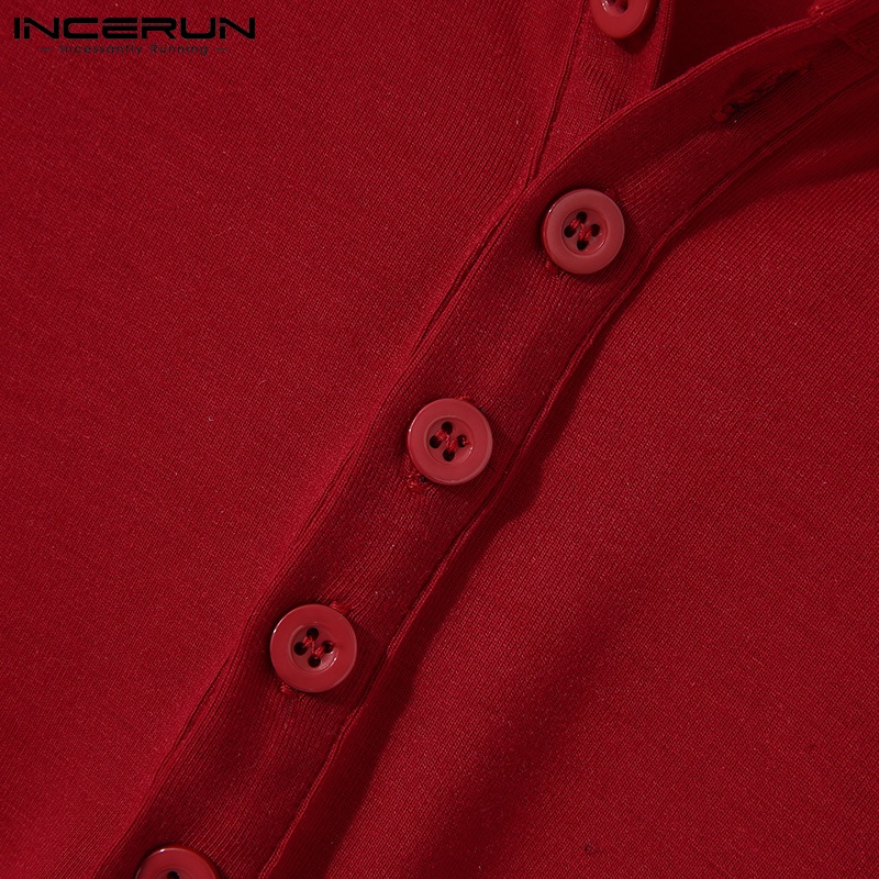 Áo thun INCERUN ngắn tay cài nút thời trang mùa hè 4 màu lựa chọn cho nam