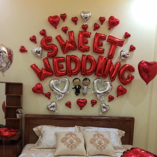 (tặng kèm bơm và băng dính) SET BÓNG TRANG TRÍ PHÒNG CƯỚI (shop còn chữ HAPPY WEDDING)