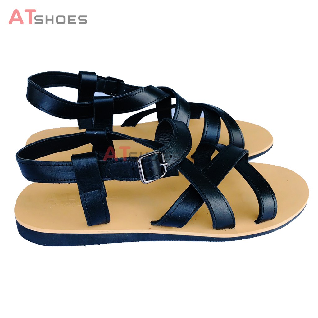 Dép Sandal Unisex Cao Cấp Da Bò Thật Sandal Quai Ngang Nam Nữ Trẻ Trung Đế Caosu Chống Nước Atshoes XDxsg202