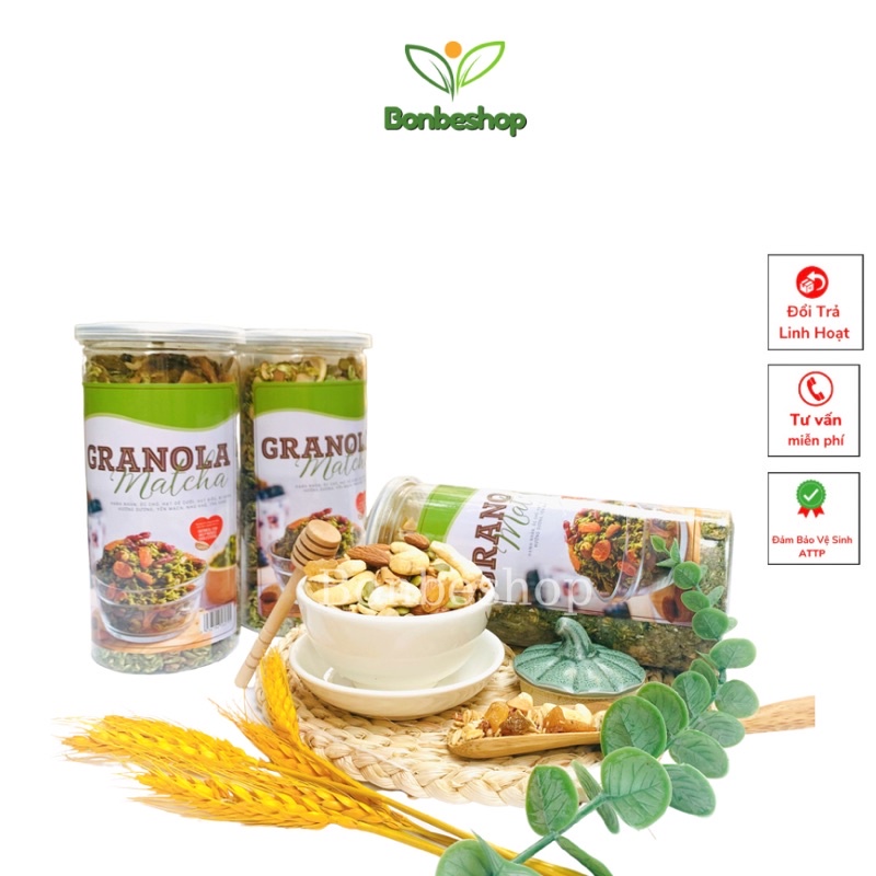 Hũ 500gr Ngũ Cốc Granola Vị Trà Xanh, Thơm, Giòn, Bổ Dưỡng