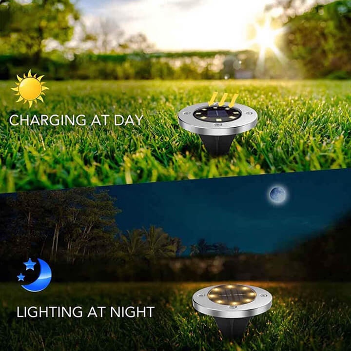 Đèn Năng Lượng Mặt Trời Cảm Biến Ánh Sáng Cắm Cỏ Trang Trí Sân Vườn, Lối Đi, Tiểu Cảnh 8 Led, Chống Nước IP65