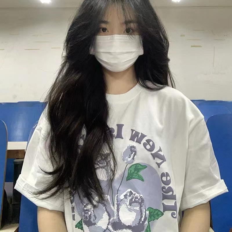 ZHELIHANGFEI Áo Thun Ngắn Tay Dáng Rộng Phong Cách Retro Mỹ Độc Đáo