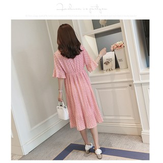 Đầm Bầu Voan Hồng Chấm Bi