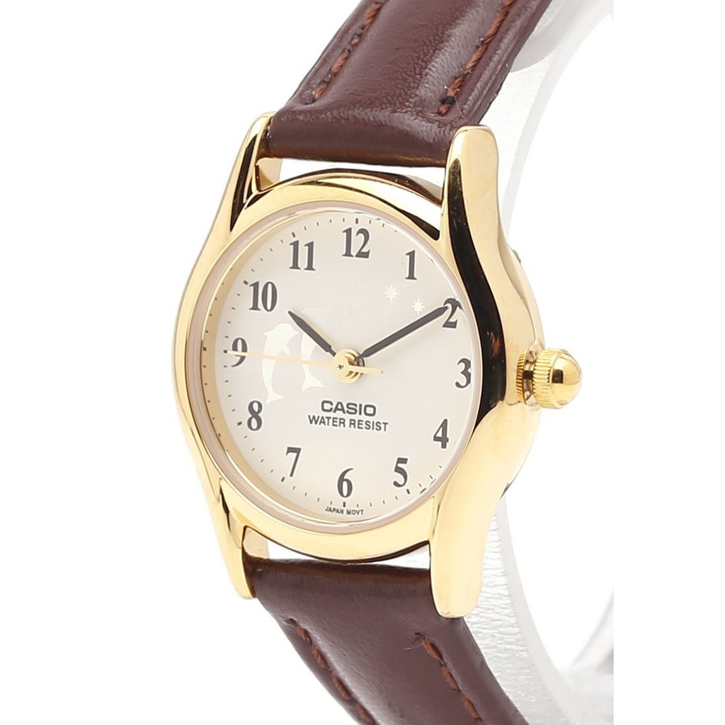 Đồng Hồ Nữ Casio LTP-1094Q-7B9R dây da màu nâu - Mặt trắng viền mạ vàng