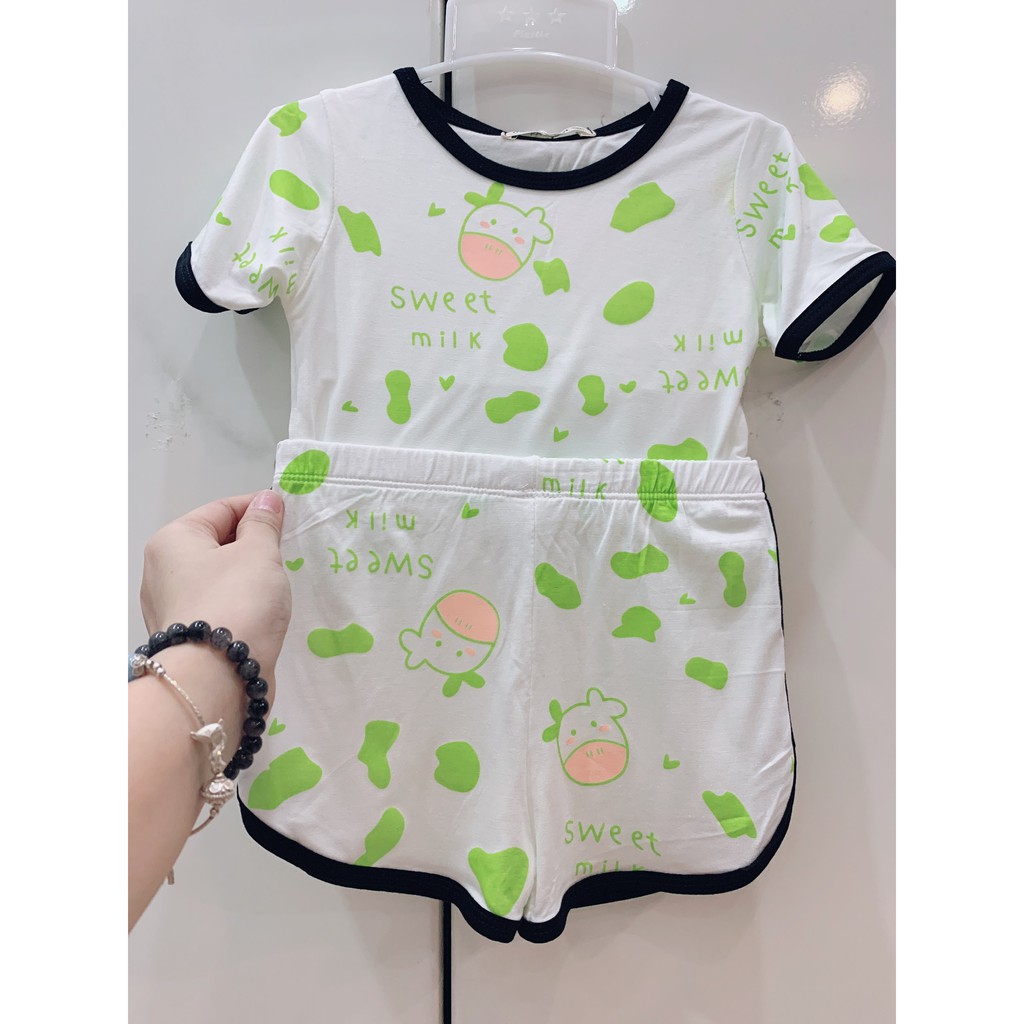 BỘ TAY NGẮN THUN COTTON MINKYMOM QUẦN ĐÙI VIỀN MÀU BÒ SỮA CHERRY CHO BÉ TỪ 8kg ĐẾN 18kg