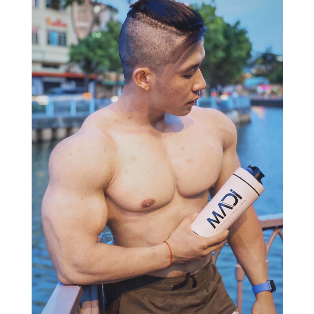 BÌNH LẮC TẬP GYM | MADI 800ML BÌNH KIM LOẠI KHÔNG GIỮ NHIỆT, CÓ LƯỚI ĐÁNH BỘT