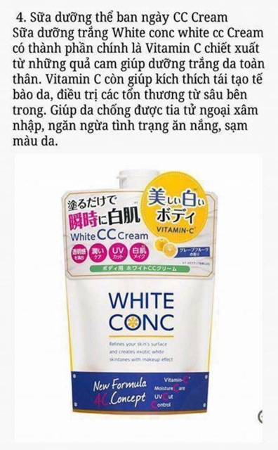 Sữa dưỡng thể trắng da,chống nắng White Conc Cc Cream