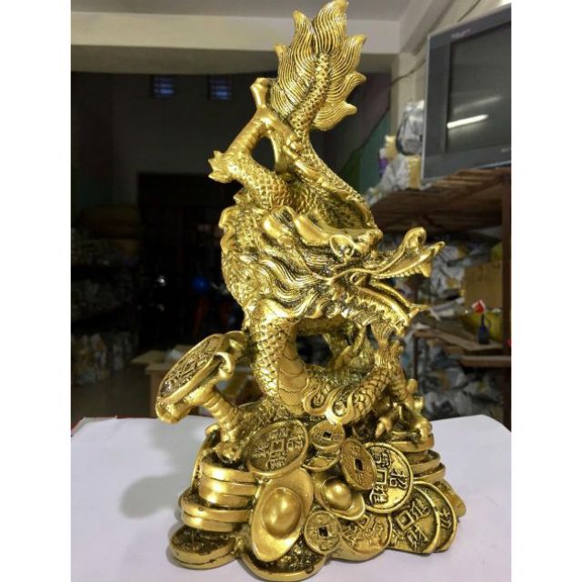 Tượng đá trang trí linh vật rồng tiền màu đồng
