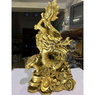 Tượng đá trang trí linh vật rồng tiền màu đồng