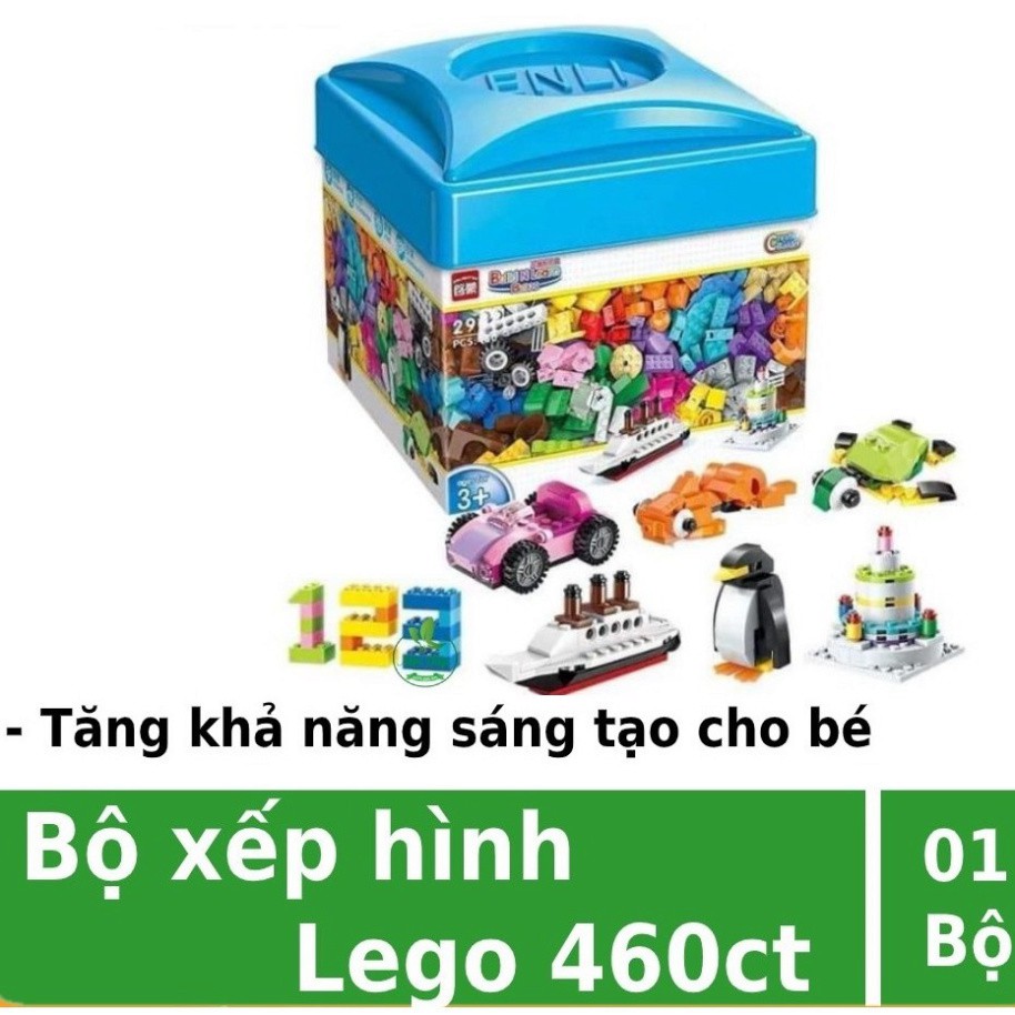 Bộ Lego xếp hình cho bé 460 chi tiết có hộp đựng, có kèm sách hướng dẫn
