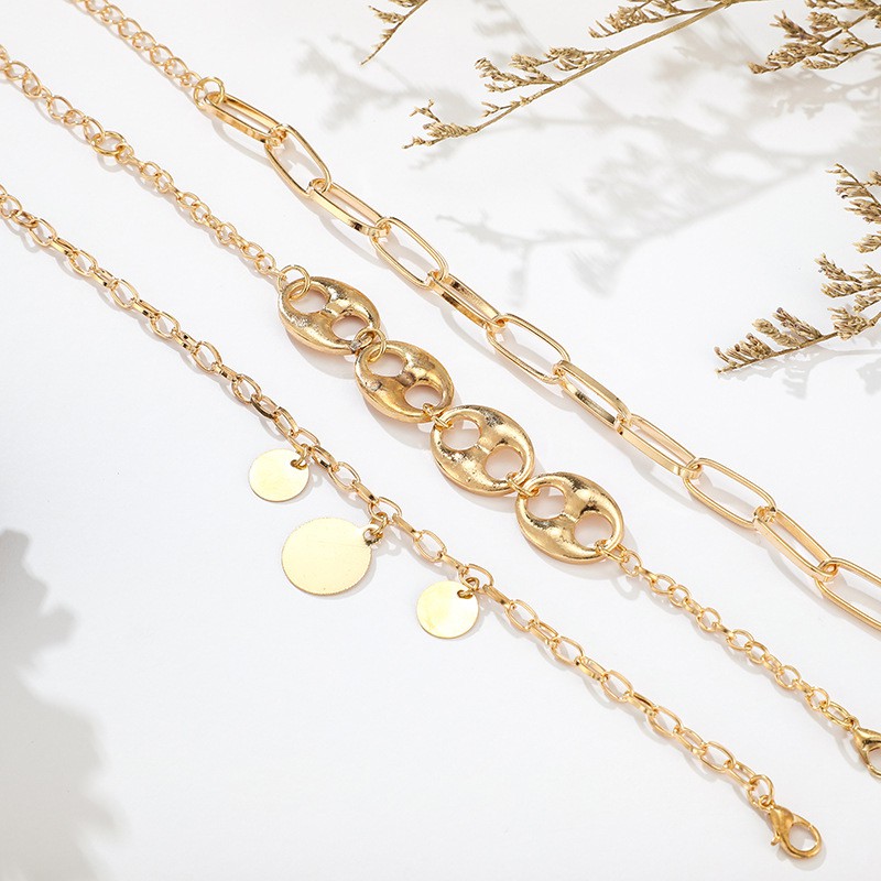 Bộ 3 Vòng Tay Hợp Kim Mạ Vàng/Bạc Kiểu Dáng Hình Học Xinh Xắn Cho Nữ