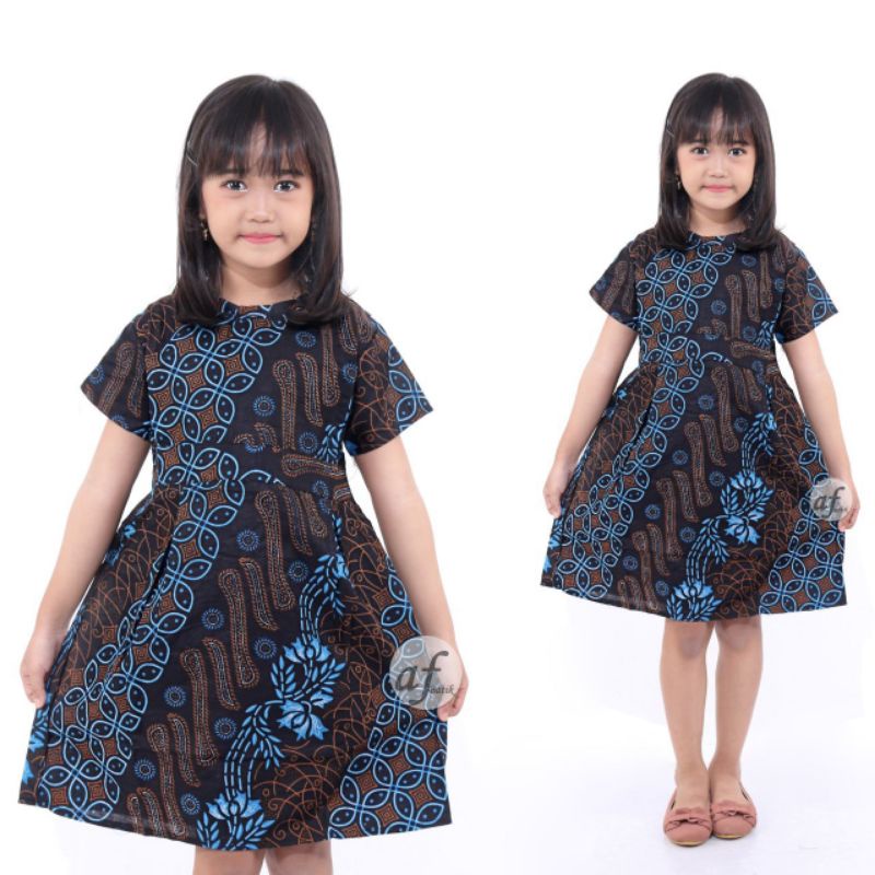 Váy Bé Gái 0-9 Tuổi batik seno kawung Màu Xanh