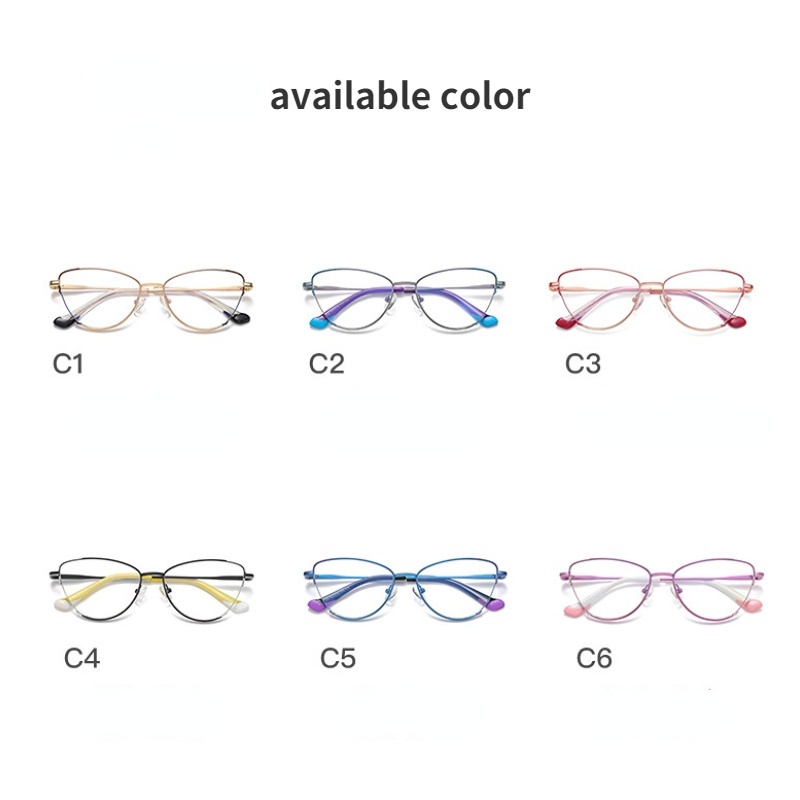 Mắt Kính Gọng Kim Loại Hình Mắt Mèo Chống Ánh Sáng Xanh Thời Trang Retro Cho Nữ