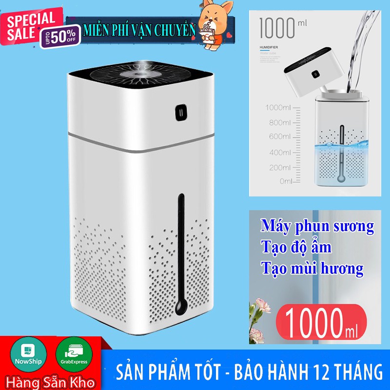 Máy Phun Sương Tạo Ẩm Xông Tinh Dầu Dung Tích 1000ml Với Đèn Led 7 Màu Thanh Lọc Không Khí Trong Lành Hơn