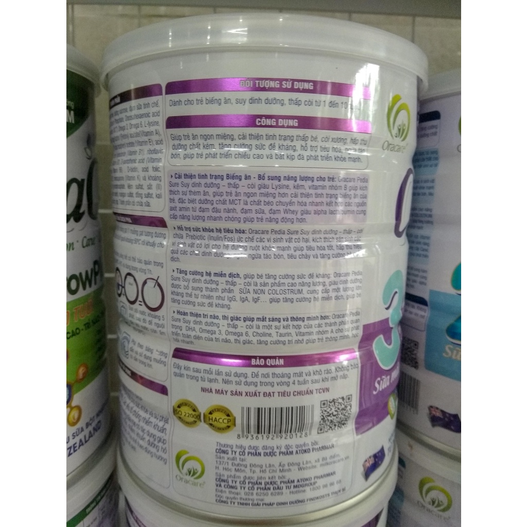 Sữa mát OraCare 3 dinh dưỡng dành cho trẻ suy dinh dưỡng thấp còi 900g