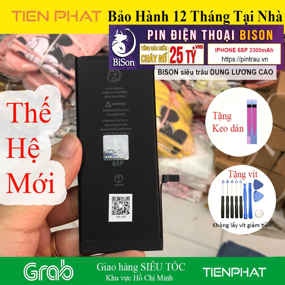 Pin IPHONE 6s Plus BISON Siêu Trâu Dung Lượng Cao 3300mAh