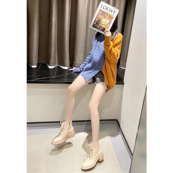 ℘ Giày bốt Martin phong cách Hàn Quốc gót thô đế cao 5P khoá kéo ℘